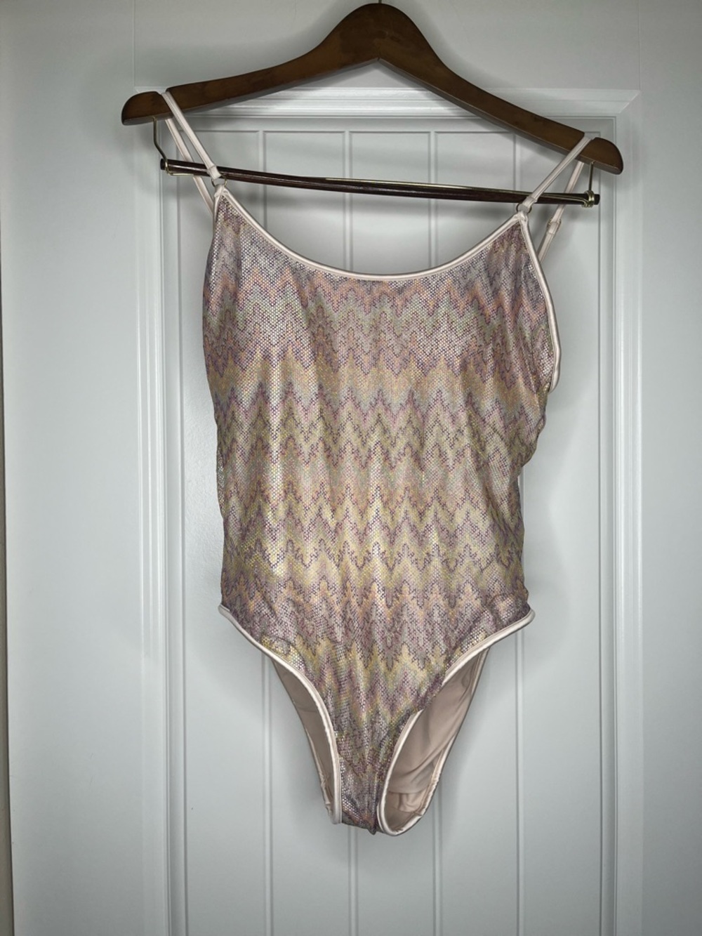 PQ SWIM Margot Lavish One Piece Swimsuit Scoop Neck Boho Gold Zig Zag S Med NWT
